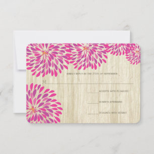 Pink Modern Floral Chrysanthemum Wedding RSVP Card