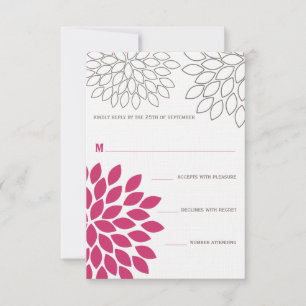Pink Modern Floral Chrysanthemum Wedding RSVP Card