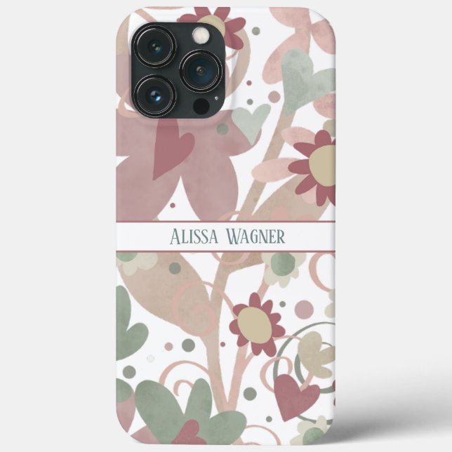 Pink Modern Floral Trendy Customise Name Case-Mate iPhone Case (Back)