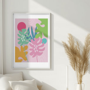 Pink modern floral tropical abstract simple art poster