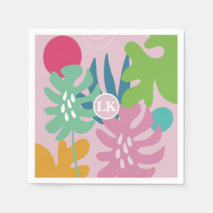 Pink modern floral tropical nature girly boho napkin