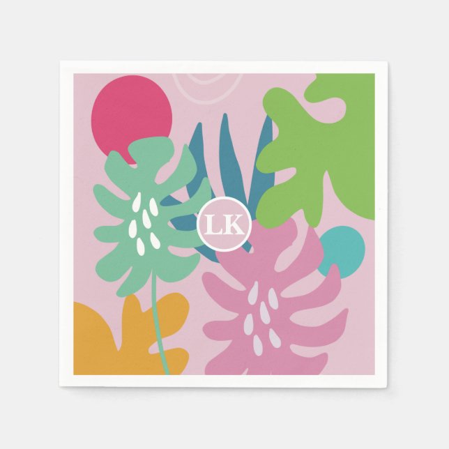Pink modern floral tropical nature girly boho napkin (Front)