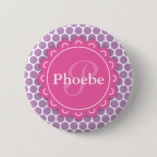 Pink Modern Flower Monogram Purple Polka Dots 6 Cm Round Badge