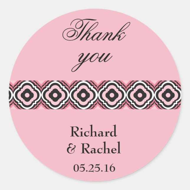 Pink Modern Geometric Thank You Classic Round Sticker (Front)