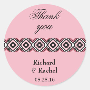 Pink Modern Geometric Thank You Classic Round Sticker