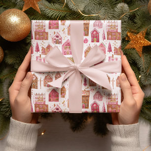 Pink Modern Gingerbread House Wrapping Paper