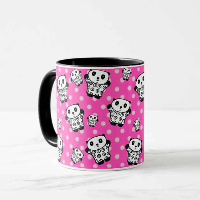 Pink Modern Girly Kawaii Cute Panda Bear Polka Dot Mug (Front Left)