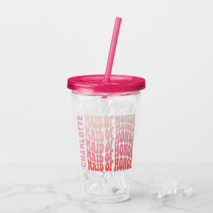 Pink modern girly retro 60's simple maid of honor acrylic tumbler