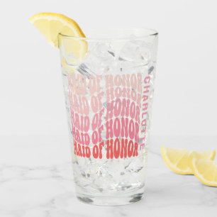 Pink modern girly retro 60's simple maid of honour glass