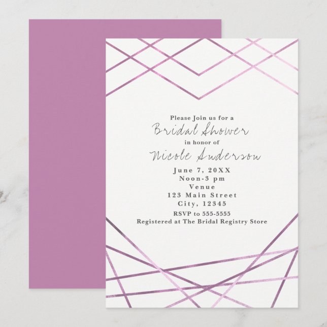 Pink Modern Glam Geometric Lines Party Invitations (Front/Back)