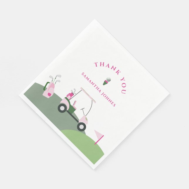 Pink Modern Golf Baby Shower  Napkin (Corner)