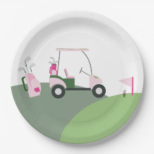 Pink Modern Golf Baby Shower Paper Plate