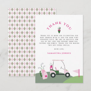 Pink Modern Golf Baby Shower  Thank You Card