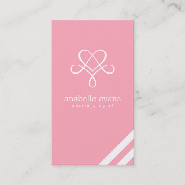 Pink Modern Heart and Swirls Business Card (Front)
