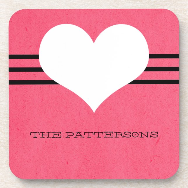 Pink Modern Heart Coaster Set (Front)