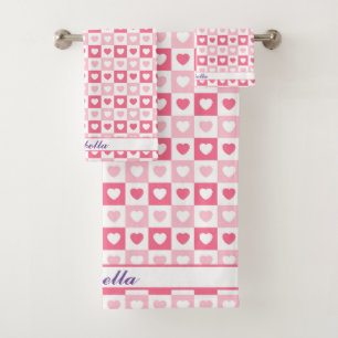 Pink Modern Heart Love Collection Bath Towel Set
