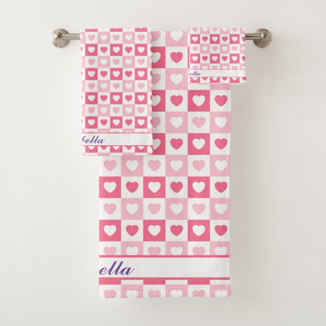 Pink Modern Heart Love Collection Bath Towel Set (Insitu)