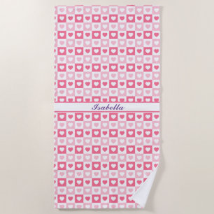 Pink Modern Heart Love Collection Beach Towel