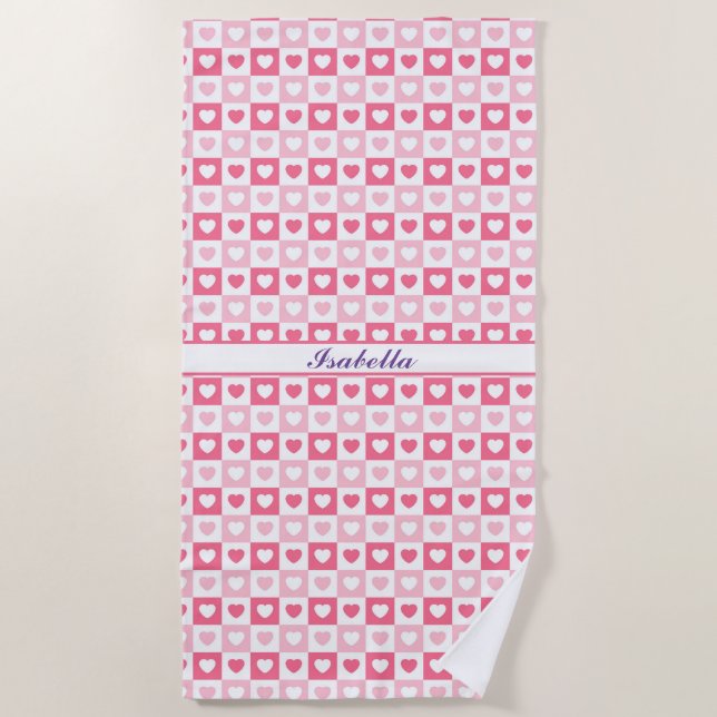 Pink Modern Heart Love Collection Beach Towel (Front)