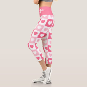 Pink Modern Heart Love Collection Capri Leggings