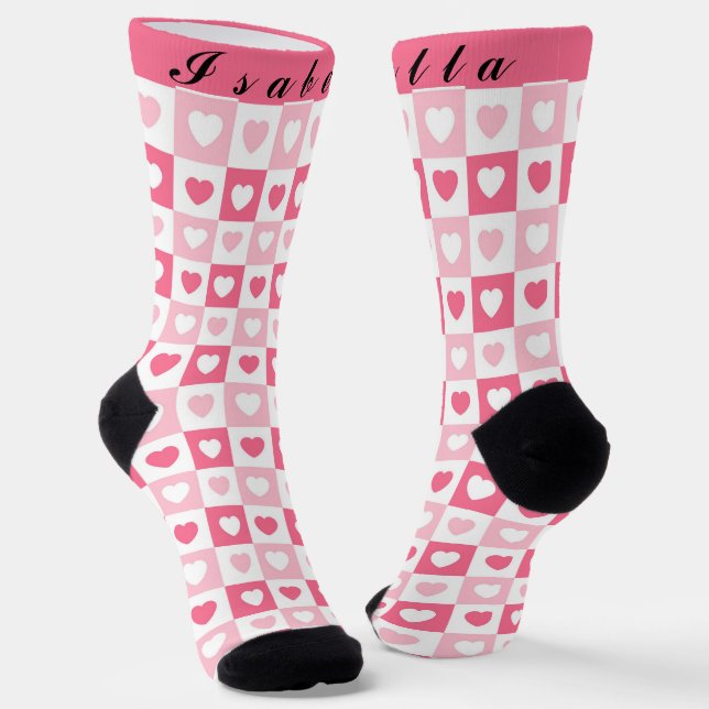 Pink Modern Heart Love Collection Socks (Angled)