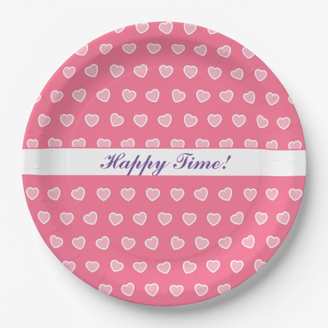 Pink Modern Heart Valentines Day Collection Paper Plate (Front)