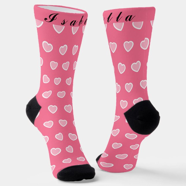 Pink Modern Heart Valentines Day Collection Socks (Angled)
