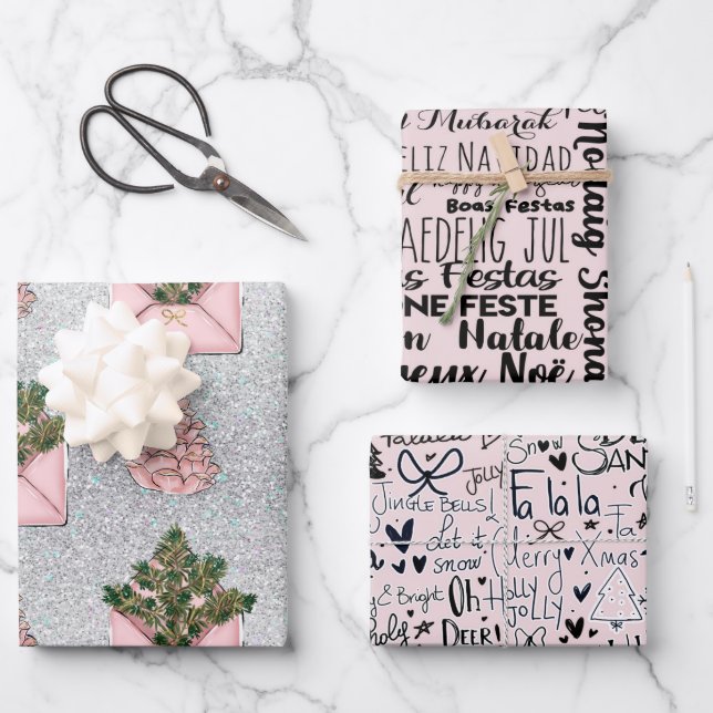 Pink Modern Holiday Wrapping Paper (Front)