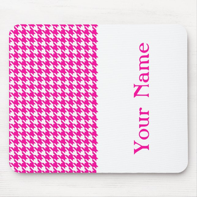 Pink Modern Houndstooth with name Mouse Mat (Front)