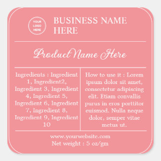 Pink Modern Ingredients Instructions Product Label