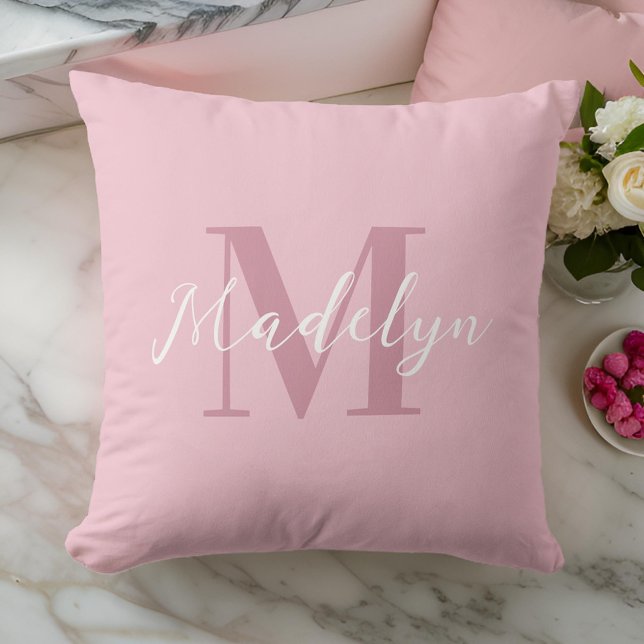 Pink Modern Initial Name Monogram Cushion (Creator Uploaded)