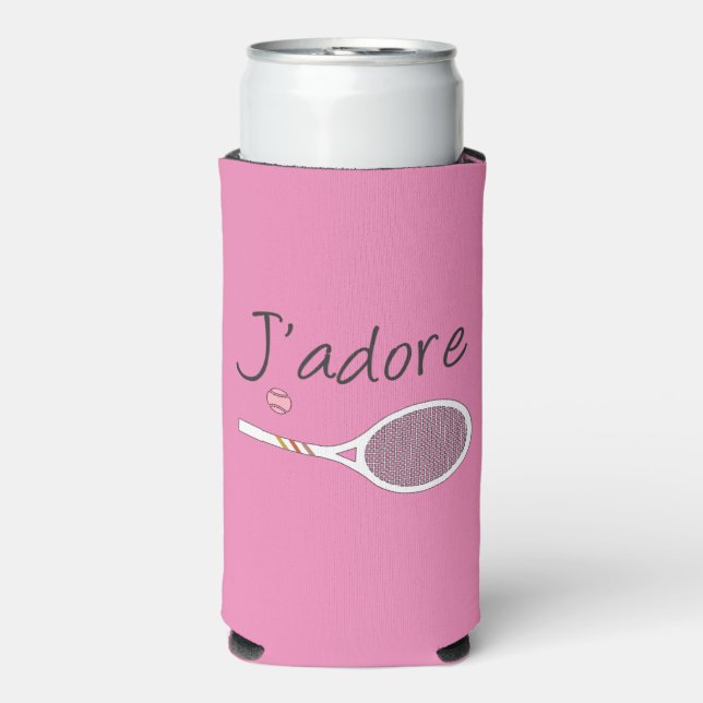 Pink Modern J'adore I Love Tennis    Seltzer Can Cooler (Seltzer Front)