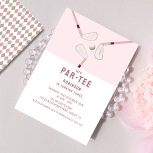 Pink Modern Let's Par-tee golf birthday Invitation