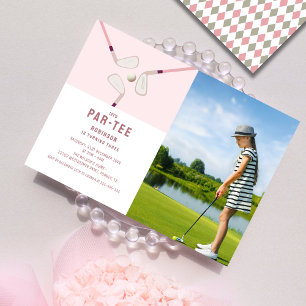 Pink Modern Let's Par-tee golf birthday Photo Invitation