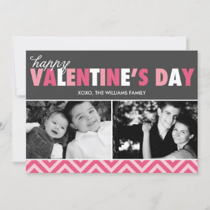 Pink Modern Letters Valentine's Day Photo Holiday Card