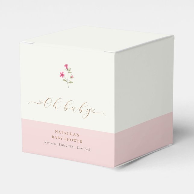 Pink Modern Little Wildflower Baby Shower  Favour Box (Front Side)