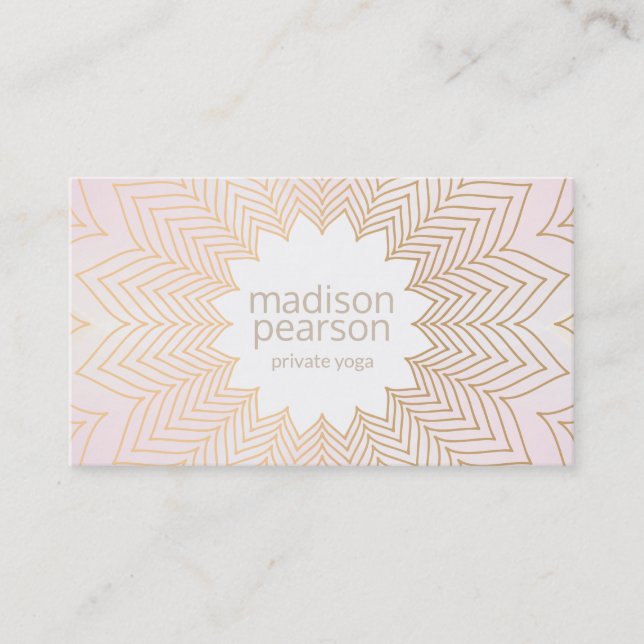 Pink Modern Lotus Mandala Flower Yoga Teacher Business Card (Front)
