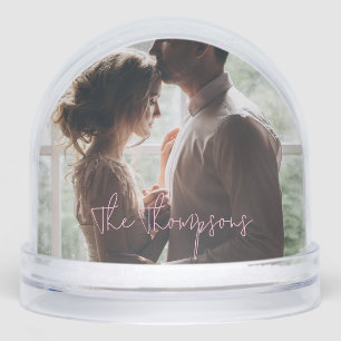 Pink Modern Love Couple's Photo Snowglobe