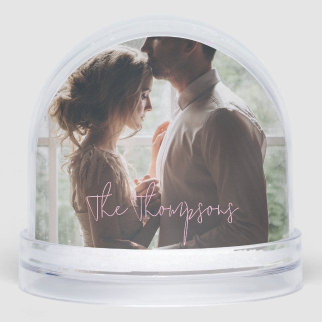 Pink Modern Love Couple's Photo Snowglobe (Front)