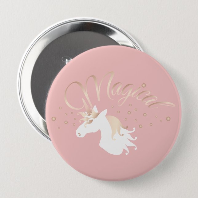 Pink Modern Magical Unicorn Kids 10 Cm Round Badge (Front & Back)