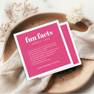 Pink Modern Minimal Fun Facts Birthday Year Napkin