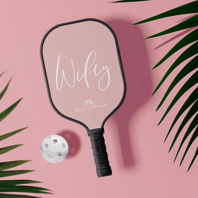 Pink Modern Minimal Wifey Script Personalised Name Pickleball Paddle (Pink Modern Minimal Wifey Script Personalized Name Pickleball Paddle)