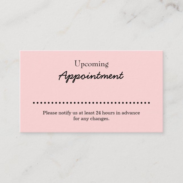 Pink Modern | Minimalist Blush Salon Reminder Appointment Card (Front)