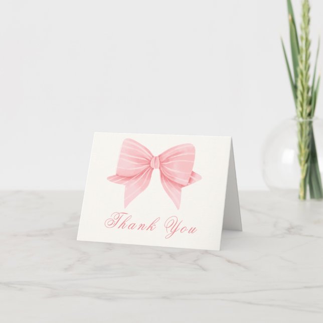 Pink Modern Minimalist Bow Tie Baby Shower Thank You Card (Front)