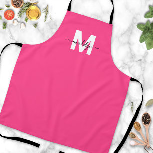 Pink Modern Minimalist Elegant Monogram Apron