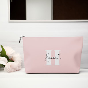 Pink Modern Minimalist Monogrammed Accessory Pouch
