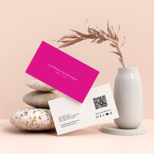 Pink Modern Minimalist Qr Code Social Media Business Card