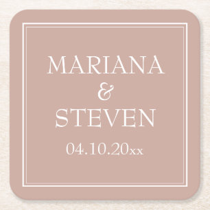 Pink Modern Minimalist Wedding Square Paper Coaster