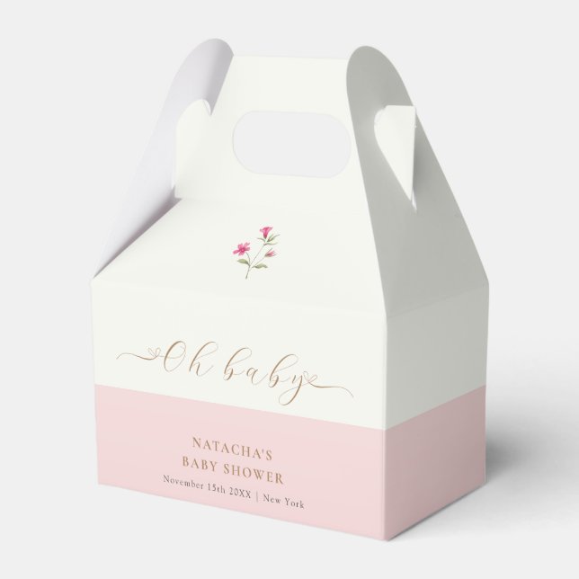 Pink Modern Minimalist Wildflower Baby Shower  Favour Box (Front Side)