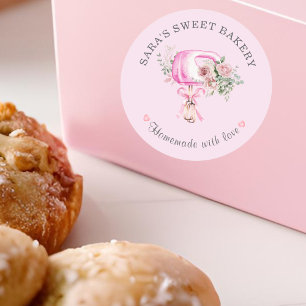 Pink Modern Mixer Bakery Logo Classic Round Sticker